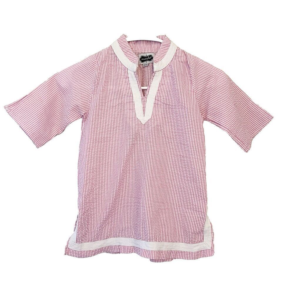 Mud Pie Girls Pink Striped Dress Swim Cover Up Mommy & Me Large Seersucker